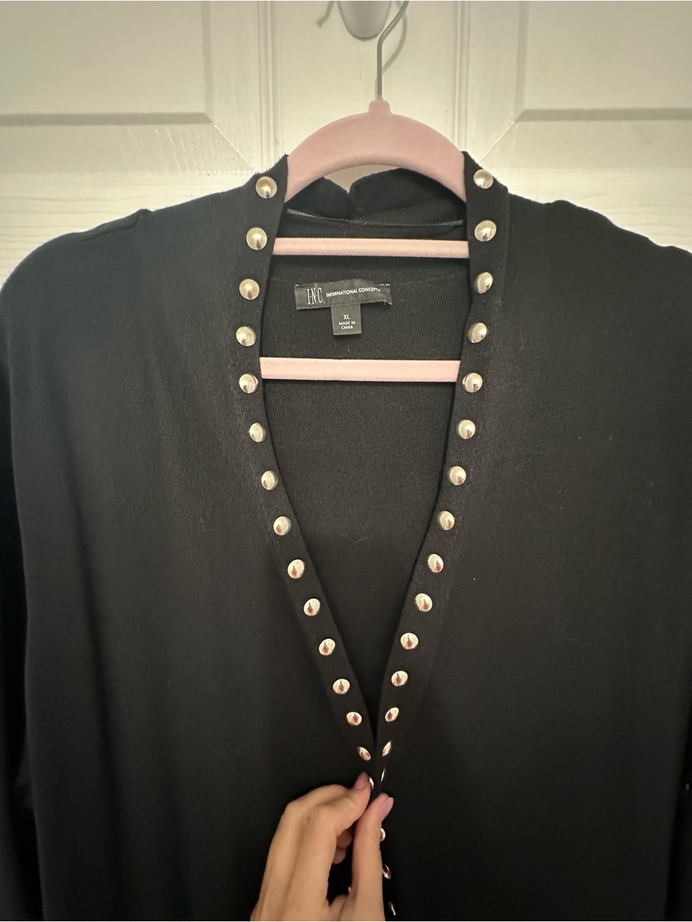 INC International Concepts Black Cardigan with Silver Studs